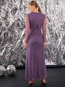 Fabricantes de ropa Mujeres o-Cuello Cintura Maxi Longitud Personalizado simétrico Vestido de fiesta vestido de diseñador - Product Image 6