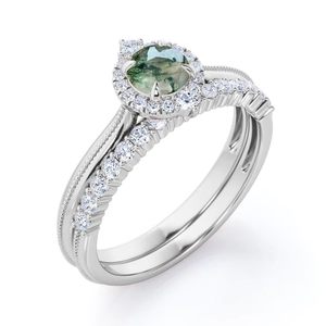 Anillo Clásico de Plata de Ley de 1.25 Quilates con Engaste de Garras Finas, Ágata Musgosa Natural y Moissanita, Bañado en Rodio, para Bodas y Aniversarios - Product Image 6