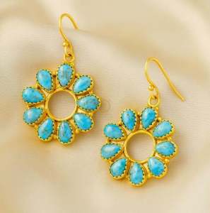 Pendientes de Turquesa y Cobre, Pendientes de Piedra Azul, Pendientes de Plata de Ley 925, Pendientes de Oro Amarillo, Pendientes Colgantes Hechos a Mano - Product Image 1