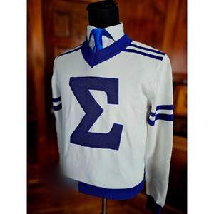 Vintage Style Phi Beta Sigma <b>White</b> V Neck Sweatshirt Collegiate Greek Fraternity Big Sigma Letter Blue Custom Apparel Sweater - Product Image 6