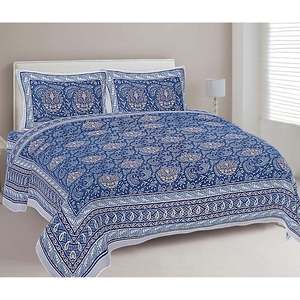 Juego de Sábanas de 3 Piezas con Estampado Étnico en Mezclilla Azul, 100% Algodón, para Cama Doble, con 2 Fundas de Almohada, para Uso Doméstico (ADB1469) - Product Image 1