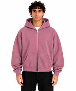 Sudadera con Capucha Rosa para Hombre AURA, con Cierre, Informal, de Felpa, Color Sólido, Corte Regular, para Otoño, 100% Algodón, 350g, Antiencogimiento - Product Image 1
