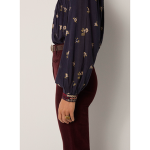 MILLA Women's <b>BLOUSE</b>-Navy Chic Korean Style Embroidered Plaid Pattern Sequined Lace S/M/L Conventional Sleeve <b>Satin</b> Chiffon Silk - Product Image 3