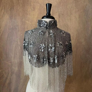 Elegante capa burlesca con cuentas hebras lentejuelas silueta recta sujeta cuello envoltura festiva Club ocasiones adulto poliéster - Product Image 1