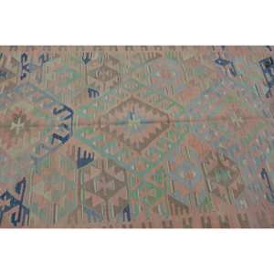 Classic Kilim <b>Rug</b> 4.9 X 9.8ft Handmade Brown Green Polyester Wool Latex <b>Vintage</b> Turkish Rectangle Patchwork Design for Living - Product Image 5