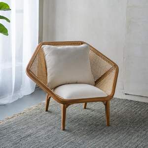 100% Premium Solid Teak Wood Hexagonal <b>Rattan</b> Chair <b>Cushion</b> Modern <b>for</b> Dining Bedroom Living Room <b>Furniture</b> <b>for</b> Home Hotel - Product Image 1