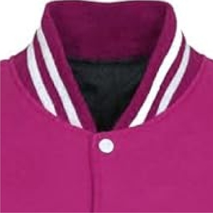 <b>Men</b> Magenta Pink Varsity Bomber <b>Jacket</b> Vibrant Solid Color Letterman with <b>White</b> Striped Trim - Product Image 3