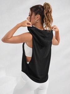 2025 femmes été sans manches à capuche Gym sweats à capuche pour femmes pull sans manches sweats à capuche couleur unie - Product Image 3