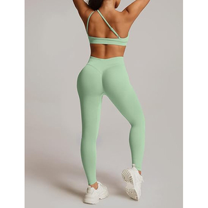 Ensemble de sport pour femmes, soutien-gorge et leggings sans couture, extensible, respirant, taille haute, vêtements de yoga - Product Image 4