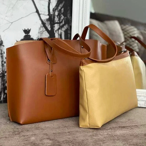 Bolso Tote de Cuero Genuino, Color Sólido, Estilo Minimalista, Abierto por Arriba, para Uso Diario, Bolso de Mano para Mujer, para Todas las Temporadas - Product Image 4