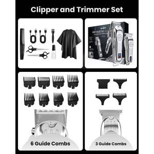 Tondeuse à cheveux sans fil professionnelle pour hommes, kit de toilettage pour barbe, lame en acier inoxydable, alimentée par batterie, en français - Product Image 3