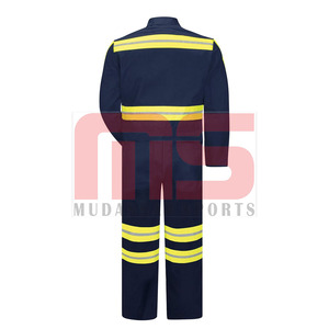 ชุดเอี๊ยมผ้าฝ้ายสำหรับผู้ชายชุดกันไฟแบบกำหนดเองชุดป้องกันความปลอดภัยชุดคลุมการก่อสร้างอุตสาหกรรมสะท้อนแสง Hi VIS แบบกำหนดเอง - Product Image 5