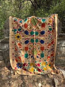 Luxury Hand Embroidered Suzani Quilt with Traditional Floral Motifs – Artisan Crafted Boho <b>Bed</b> <b>Cover</b> for Bedroom Décor - Product Image 3