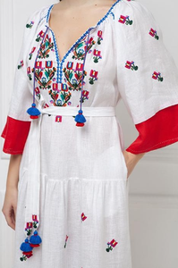 Robes coréennes brodées à fleurs pour femmes, robe bohème à manches trois-quarts - Product Image 3