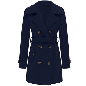 Manteau long élégant pour femme en mélange de laine couleur unie avec bordure en fourrure, 100 % duvet, chaud, pour l'hiver - Product Image 1