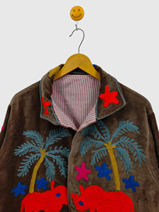 Veste à col mandarin brodée à la main avec motif cactus, manches longues, coupe ample, vêtements de printemps pour adultes, coton, taille plus pour femmes - Product Image 5