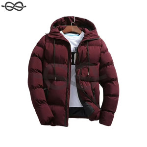 Abrigo de invierno para hombre, ropa de abrigo de manga larga con cremallera completa, chaqueta acolchada de plumón de color sólido, ropa de invierno cálida y elegante en rojo vino 4XL - Product Image 1