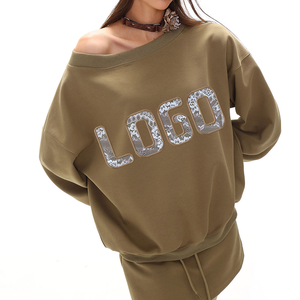 เสื้อสเวตเชิ้ตคอกลมแขนทรงปีกค้างคาว ผ้าคอตตอนฟลีซถักน้ำหนัก 380 กรัม สไตล์ลำลองสำหรับฤดูหนาว พิมพ์ลายแนวสตรีท ดีไซน์เรียบ - Product Image 3