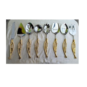 Juego de Cubiertos para Servir Ensaladas de Alta Calidad con Diseño de Hojas para Hotel y Cocina, Juego de Cubiertos de Acero Inoxidable y Latón de 8 Piezas para el Hogar - Product Image 2