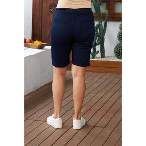 Shorts en coton bleu marine grande taille avec ceinture élastique - Product Image 4
