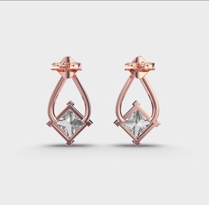 IGI Certified Princess Cut Lab Grown Diamond <b>Drop</b> Stud Earrings 14K Rose/Yellow/White Gold Geometric Designer Diamond Earrings - Product Image 4