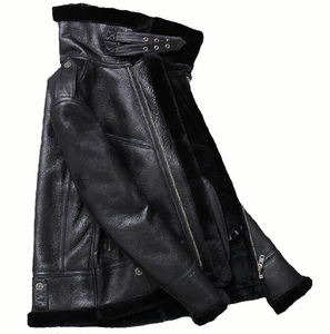 Veste en cuir d'agneau pour homme, style motard, décontractée, fourrure, mode, bombardier, cuir véritable, veste pour homme, OEM - Product Image 5