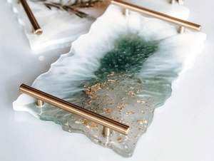 Bandeja de servicio de resina funcional y elegante con asas para facilitar el uso Bandeja de servicio de resina Bandeja de servicio de desayuno para decoración del hogar - Product Image 2