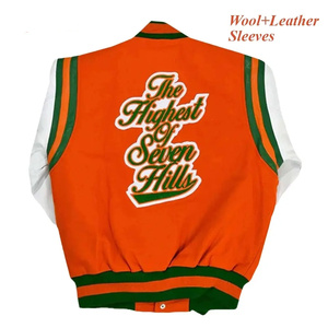 Custom Embroidery Street Style Bomber Varsity Jacket 100% <b>Wool</b> Anti-Bacterial Wholesale Graffiti Letterman Front Unisex - Product Image 2