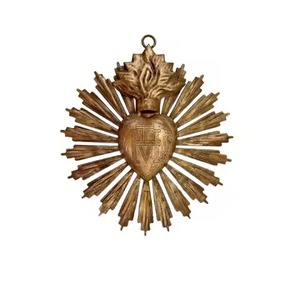 Patrón de hoja de corazón sagrado de Metal con acabado dorado, corazón sagrado colgante para iglesia, pared del hogar, regalo y decoración católicos decorativos - Product Image 4