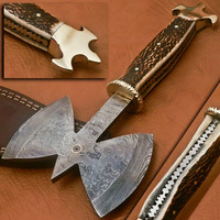 El yapımı şam çelik Tomahawk balta Stag boynuz ahşap kolu Viking HT Hatchet açık kamp için el dövme endüstriyel aracı