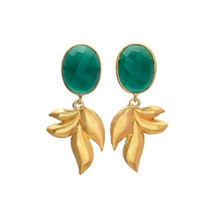 New Arrival Green Onyx Gemstone 925 Sterling Oval Shape Silver Earrings - Product Image 1