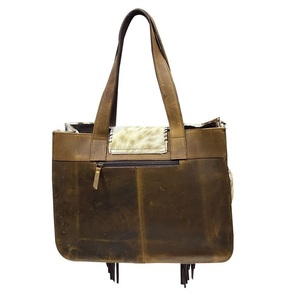 Bolso de hombro de cuero de vaca de estilo bohemio de alta calidad con correa portátil y accesorios de latón Proveedor superior - Product Image 2