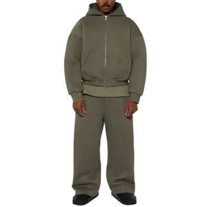 Cotton Polyester Heavyweight 500gsm <b>Zip</b> <b>up</b> <b>Hoodie</b> Set Men Tracksuit Custom High Quality Hoodies and Sweat Pants Set Men - Product Image 4