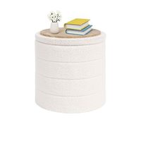 Otomana Redonda Moderna con Almacenamiento, Tapicería Bouclé, Mesa de Centro y Reposapiés, Funda Extraíble para Sala de Estar, Dormitorio, Pasillo - Blanco
