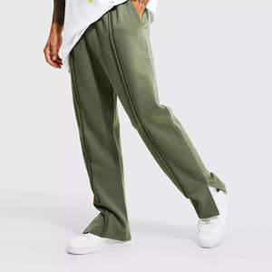 Pantalon homme lavé Premium vert coupe évasée latérale en coton uni avec cordon élastique 2026 - Product Image 2
