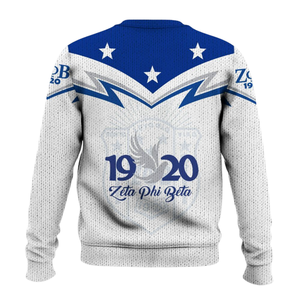 Zeta Phi Beta Sorority Divine Nine 1920 Suéter de punto ZPhiB Azul Blanco Chenille Patch Greek Life Premium Top Wear - Product Image 2