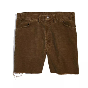Shorts de mezclilla de cintura alta para hombre, estilo brass brown, de pana de algodón, corte holgado, 8 wales, pierna cónica, logo bordado, 5 bolsillos - Product Image 1