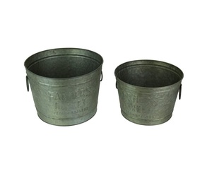 Factory Wholesale Galvanized Metal Vintage <b>Succulent</b> Herb Planter <b>Pots</b> Set Plant Flower <b>Pot</b> with Wood Handle - Product Image 3