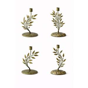 Support de bougie en forme de feuille botanique en laiton antique, style campagnard français, candélabre en métal en forme de branche d'arbre pour cheminée, décoration de Noël - Product Image 1