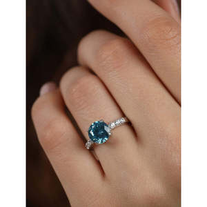 NOVAMART Fine 925 Sterling Silver Sky Blue Eye <b>Ring</b> <b>Adjustable</b> Band Rhodium Plated for Swiss Zirconia Setting Inlay Gift Women G - Product Image 4