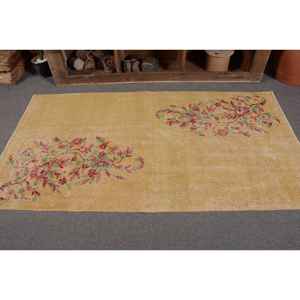 Alfombra turca Vintage de 3,5x6,6 pies, lana amarilla clásica, algas marinas, retazos de látex, área grande para adolescentes, diseño de pasillo rectangular - Product Image 4