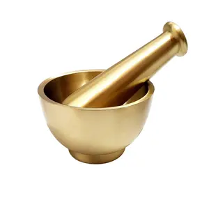Shiny Gold Finishing Metal Mortal & Pestle Set Kitchen Ware Product For Herbs Spice Grinder Pill Crusher Medicine Crusher