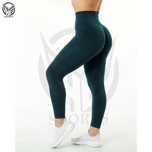Legging de sport athlétique pour la course et le yoga, taille haute, effet ventre plat, dos en V, taille élastique unie, léger et à séchage rapide - Product Image 3