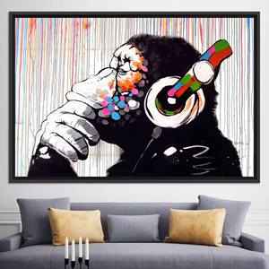 Banksy Monkey <b>Animal</b> <b>Canvas</b> Print - Street Art Gift,BLACK FRAMED <b>CANVAS</b> - Product Image 1