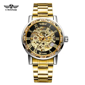 Winner New Famous Brand Winner Luxury Fashion Stone Case Stainless Steel Men Mechanical Skeleton Watches For Men