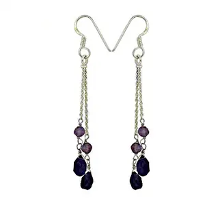 Vintage Gold-Plated <b>Drop</b> <b>Earrings</b> with Purple Gemstones and Freshwater <b>Pearls</b> Silver Dangle for Women for Weddings - Product Image 1