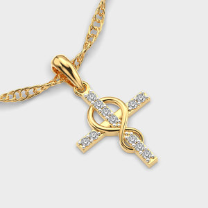 Luxury Yellow Gold Diamond <b>Cross</b> Pendant Necklace Channel Set Round Brilliant Cut Stones Classic Unisex Link <b>Chain</b> Jewelry - Product Image 1