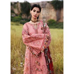 Conjunto de 3 Piezas HUSSAIN REHAR: Camisa Bordada Karandi con Pantalón y Chal de Lana Estampado, Colección de Invierno Anarkali, Sin Arrugas, Largo hasta el Tobillo - Product Image 4