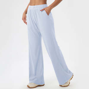 Bloc de couleur taille haute Joggers coupe ample jambe droite Fitness pantalons de survêtement poches pantalons de Yoga confortables pour plat respirant - Product Image 2