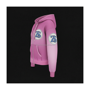 Premium 370 GSM Heavy Fleece Zipper Hoodie Rose Gradient Tissu Doux Logo Brodé Personnalisé Strass Design basics Hoodie - Product Image 3